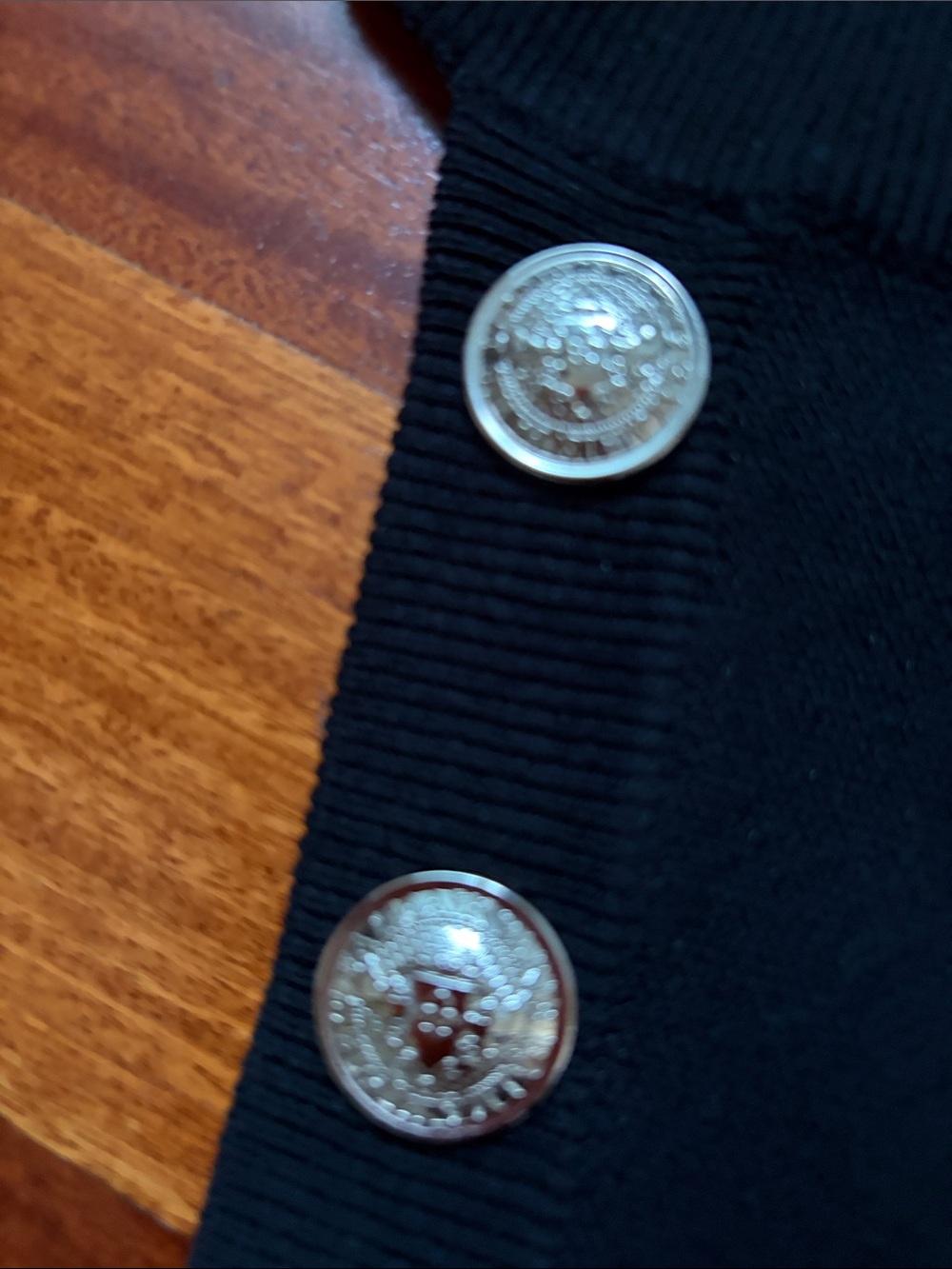 Black Sleeveless Knit Dress with Silver Button Accents - - Picture 6 of 6